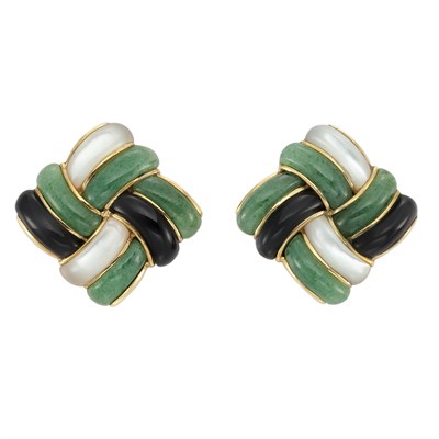 Lot 25 - Pair of Gold, Aventurine Quartz, Mother-of-Pearl and Black Onyx Earrings, Angela Cummings