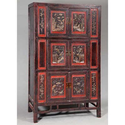 Lot 326 - Chinese Carved and Painted Six-Door Cabinet...