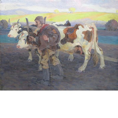 Lot 104 - Dutch School 20th Century Farmer with Cows Oil...