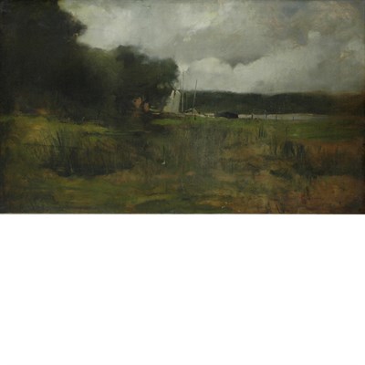 Lot 22 - Follower of George Inness Landscape with Boats...