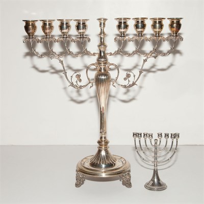 Lot 363 - Two Sterling Silver Menorahs; Together with a...
