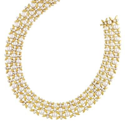 Lot 303 - Gold, Diamond and Cultured Pearl Necklace, Tiffany & Co., France