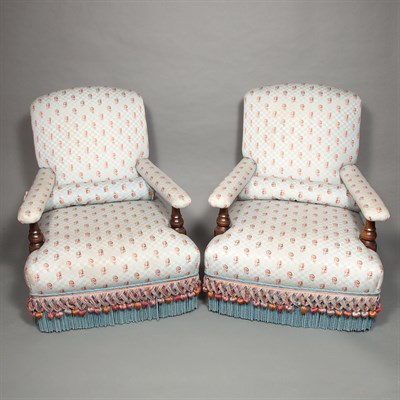 Lot 489 - Pair of Victorian Style Mahogany Lounge Chairs...