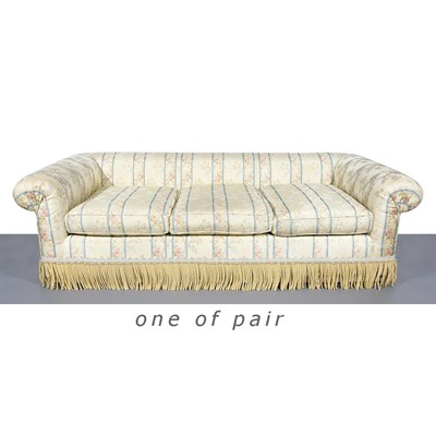 Lot 127 - Pair of Silk Upholstered Three-Seat Sofas...