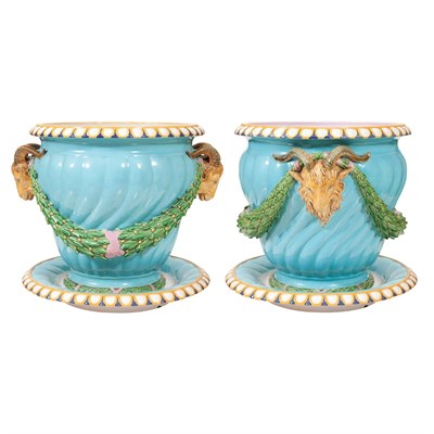 Lot 287 - Pair of Mintons Majolica Jardinieres with...