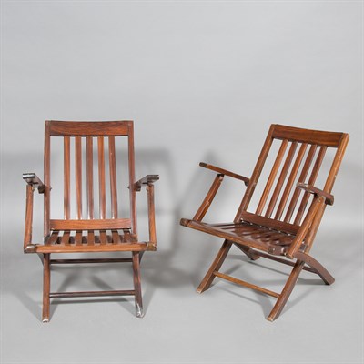 Lot 361 - Pair of Folding Rosewood Deck Chairs