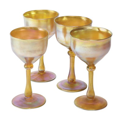 Lot 429 - Set of Four Tiffany Favrile Glass Goblets...