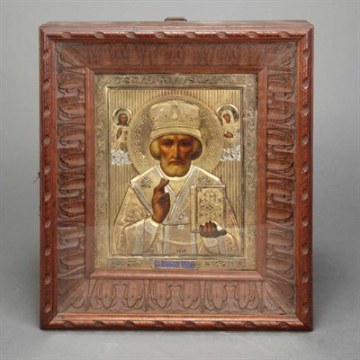 Lot 255 - Russian Silver Gilt and Painted Wood Icon of...