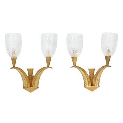 Lot 270 - Pair of Art Deco Sconces 1930s Gilt-bronze and...