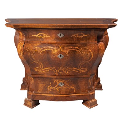 Lot 211 - Italian Rococo Inlaid Walnut Bombe Commode The...
