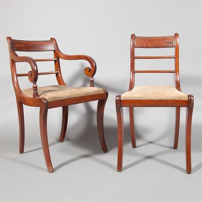 Lot 591 - Set of Eight Regency Brass Inlaid Mahogany...
