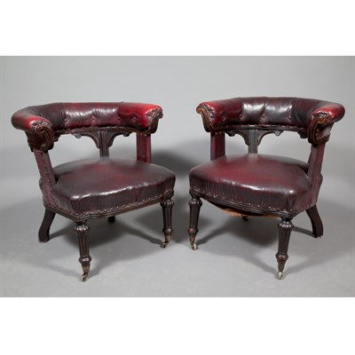 Lot 492 - Pair of Victorian Tub Chairs Each curved open...