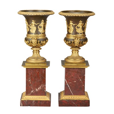 Lot 496 - Pair of Empire Gilt and Patinated-Bronze Urns...