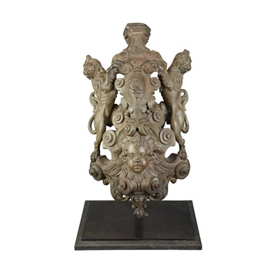 Lot 130 - Baroque Bronze Cartouche With lions flanking a...