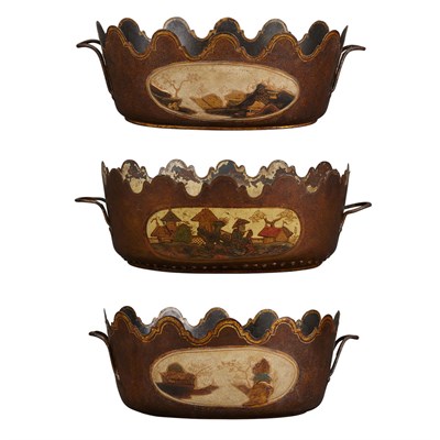 Lot 484 - Pair of French Japanned Tole Verrieres and...