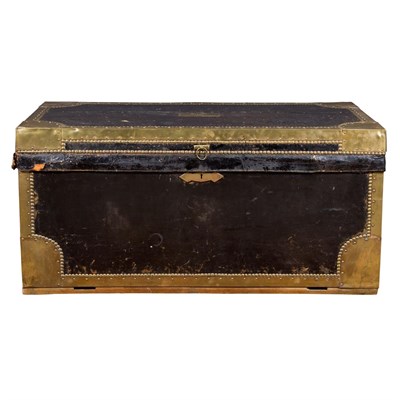 Lot 583 - Victorian Brass and Leather Covered Trunk...