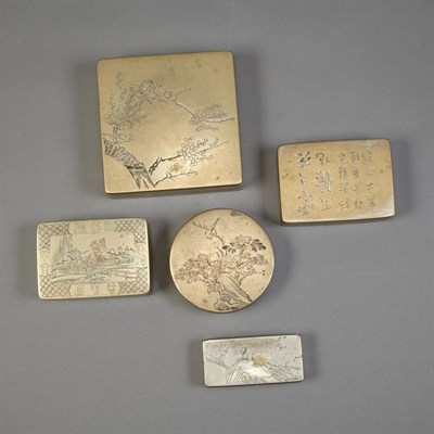 Lot 269 - Group of Five Chinese Brass Paktong Boxes...