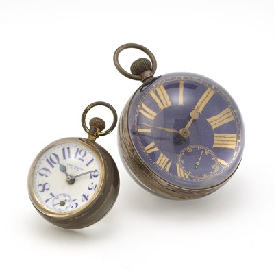 Lot 601 - Two Glass and Brass Ball Clocks Height 4 inches.