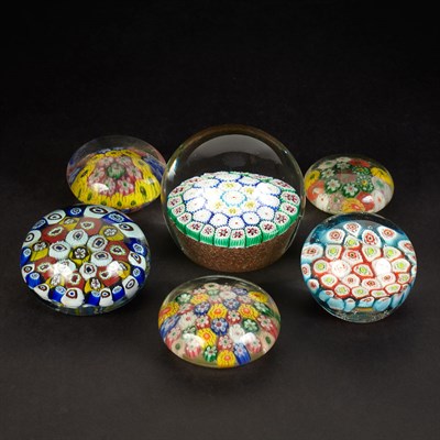 Lot 606 - Group of Six Glass Millefiori Paperweights...