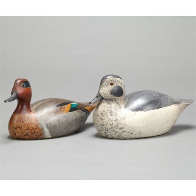 Lot 640 - Two Painted Wood Duck Decoys Length of largest...