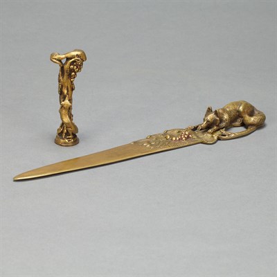 Lot 641 - Gilt-Bronze Fox-Form Letter Opener Length 11...