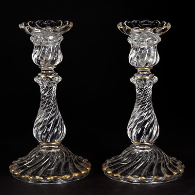 Lot 675 - Pair of Baccarat Glass Candlesticks Height 9...