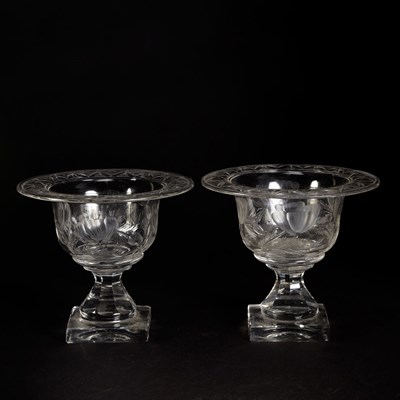 Lot 694 - Pair of Etched Glass Bonbon Dishes Height 6...