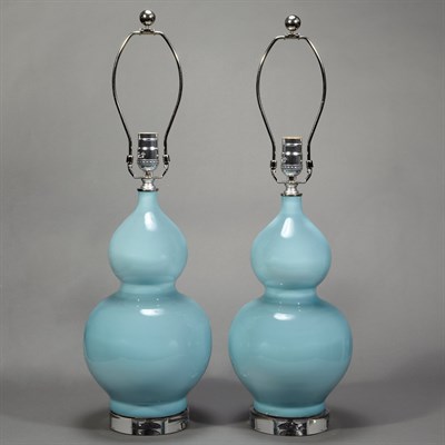 Lot 197 - Pair of Chinese Style Blue Glazed Double-Gourd...