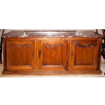 Lot 300 - French Provincial Marble Top Oak Side Cabinet...