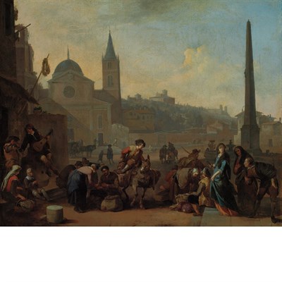 Lot 56 - Johannes Lingelbach Dutch, 1622-1674 Figures...
