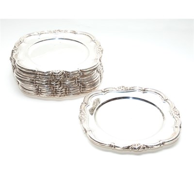 Lot 381 - Set of Twelve Silver Plated Chargers Length 10...