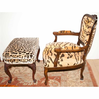 Lot 481 - Pair of Louis XV Style Oak Fauteuils; Together...