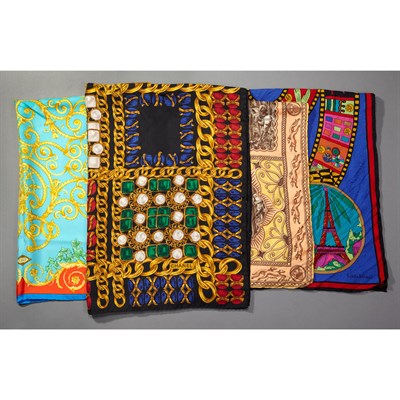 Lot 725 - Group of Four Silk Scarves Comprising examples...