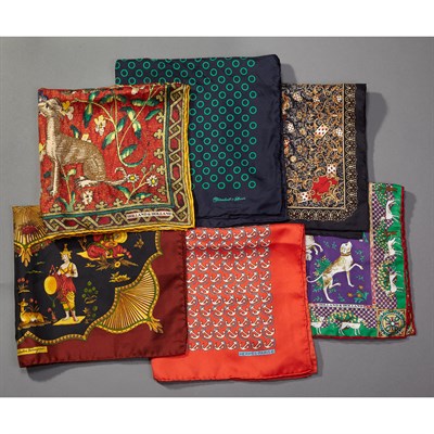 Lot 726 - Group of Six Silk Pocket Squares Comprising...