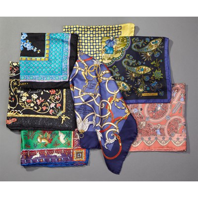 Lot 727 - Group of Seven Silk Pocket Squares Comprising...