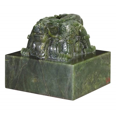 Lot 232 - Chinese Spinach Green Jade Seal 19th/20th...