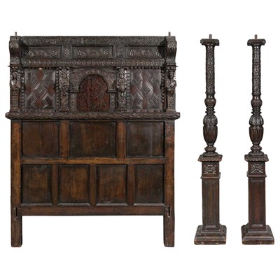 Lot 131 - English Oak and Marquetry Tester Bedstead...