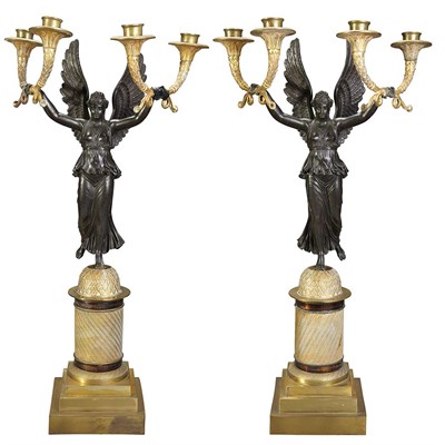 Lot 477 - Pair of Empire Style Gilt and Patinated-Bronze...