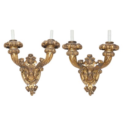 Lot 480 - Pair of Louis XVI Style Gilt-Wood Two-Light...
