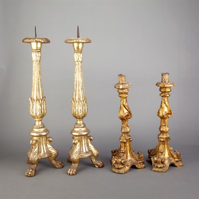 Lot 158 - Pair of Italian Gilt-Wood Altar Sticks 18th...