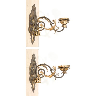 Lot 159 - Pair of Italian Parcel Gilt Iron Single Light...