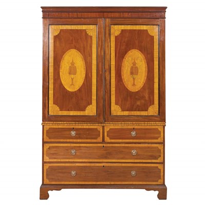 Lot 526 - George III Inlaid Mahogany Linen Press Each...