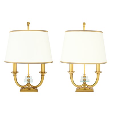 Lot 234 - 20th Century Design Pair of Lamps Brass, glass...