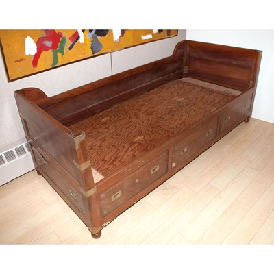 Lot 160 - Campaign Style Mahogany Daybed Height 33...
