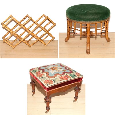 Lot 166 - Two Victorian Stools; And a Faux Bamboo Wine...