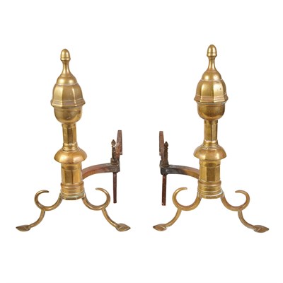 Lot 153 - Pair of Brass and Iron Andirons 19th Century...