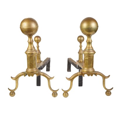 Lot 206 - Pair of Brass and Iron Andirons 19th Century...