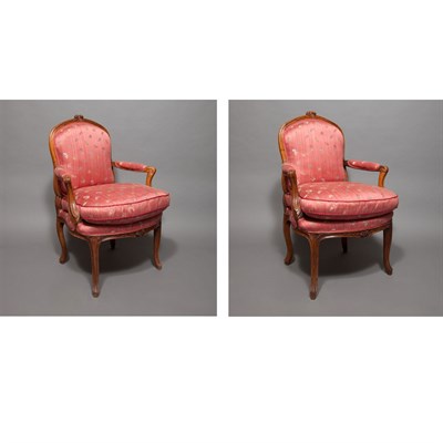 Lot 365 - Pair of Louis XV Walnut Fauteuils en Cabriolet...