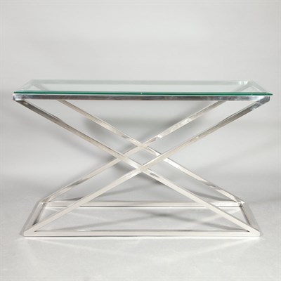 Lot 181 - Glass Top Chromed Metal Console Height 29 1/2...