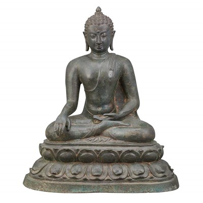 Lot 34 - Burmese or Indian Bronze Seated Buddha Late...